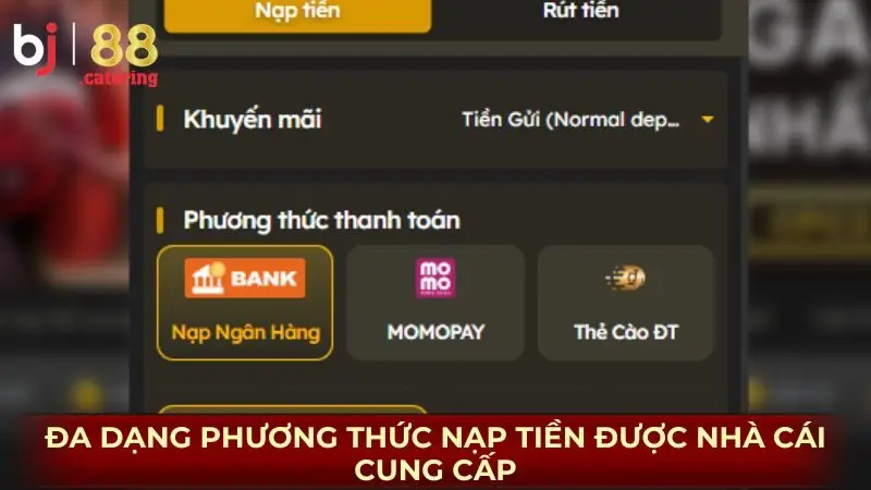 Đa dạng phương thức nạp tiền được nhà cái cung cấp