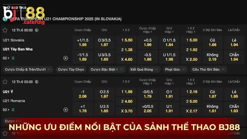 Những ưu điểm nổi bật của sảnh thể thao BJ88